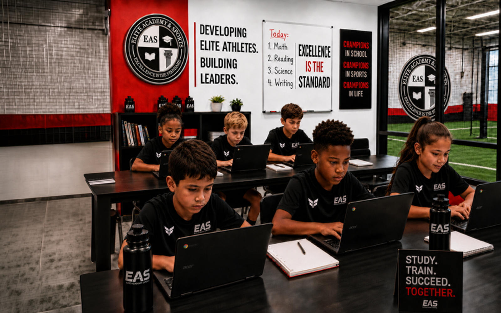 Students balancing academics and athletic training at Elite Academy
